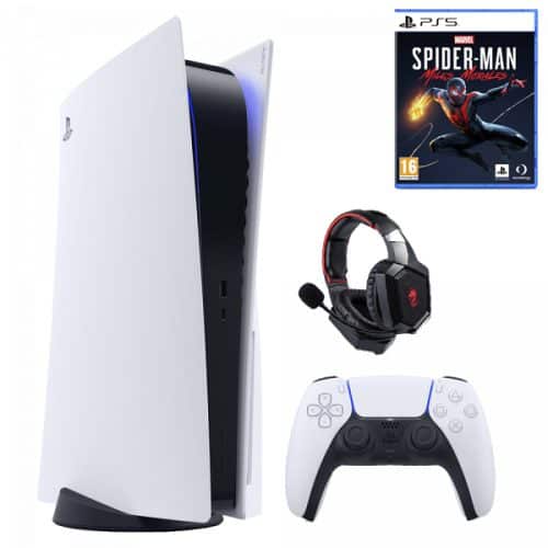 פלייסטישן 5 בלו ריי BLURAY עם כונן דיסקים כולל משחק ספיירדמן מיילס מורלם ואוזניות גיימינג דרגון